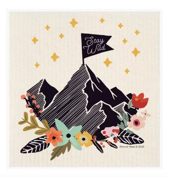 Stay Wild Mt. & Flowers Swedish Dishcloth