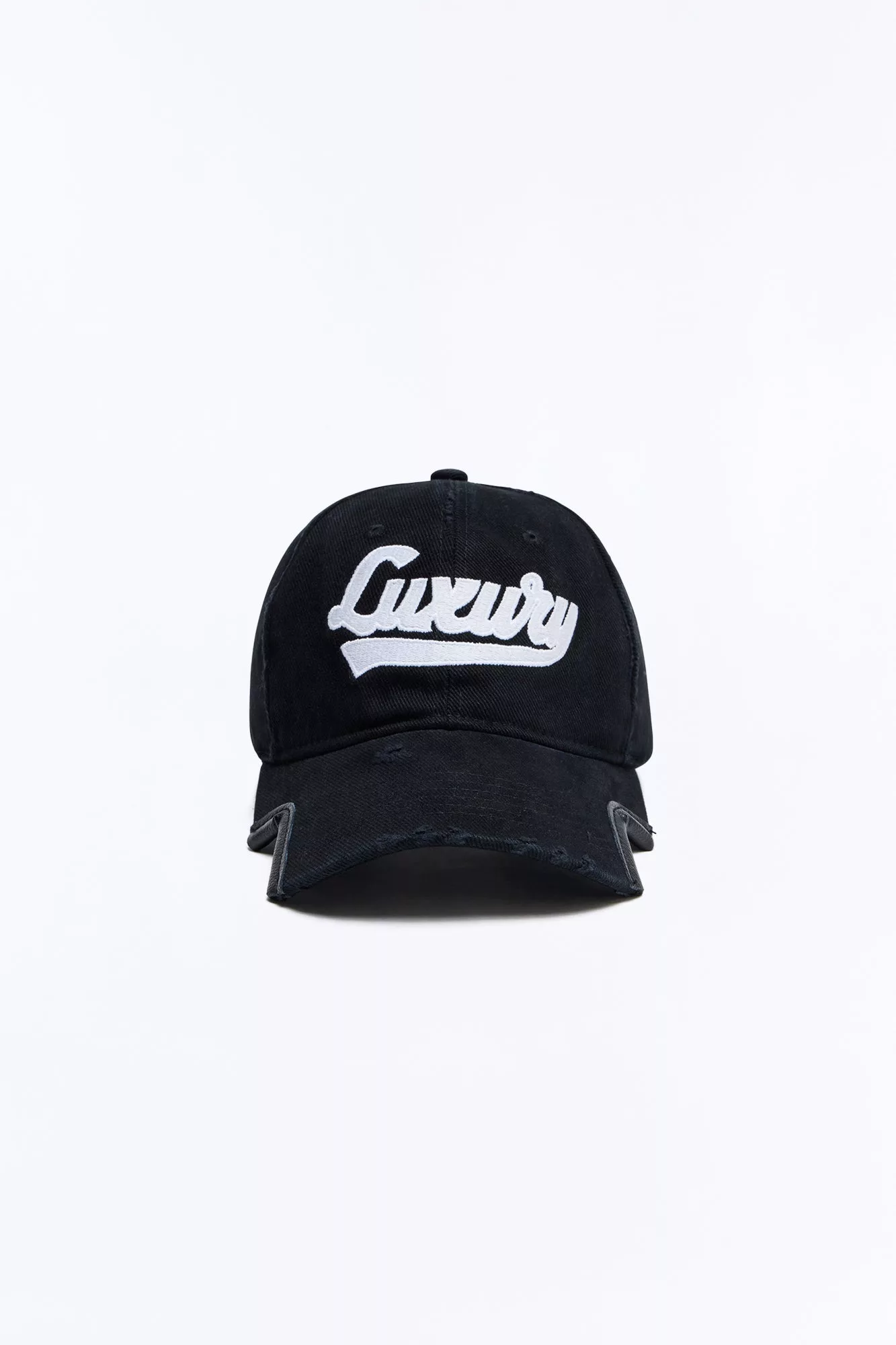 Luxury Distressed Baseball Hat - Black/White
