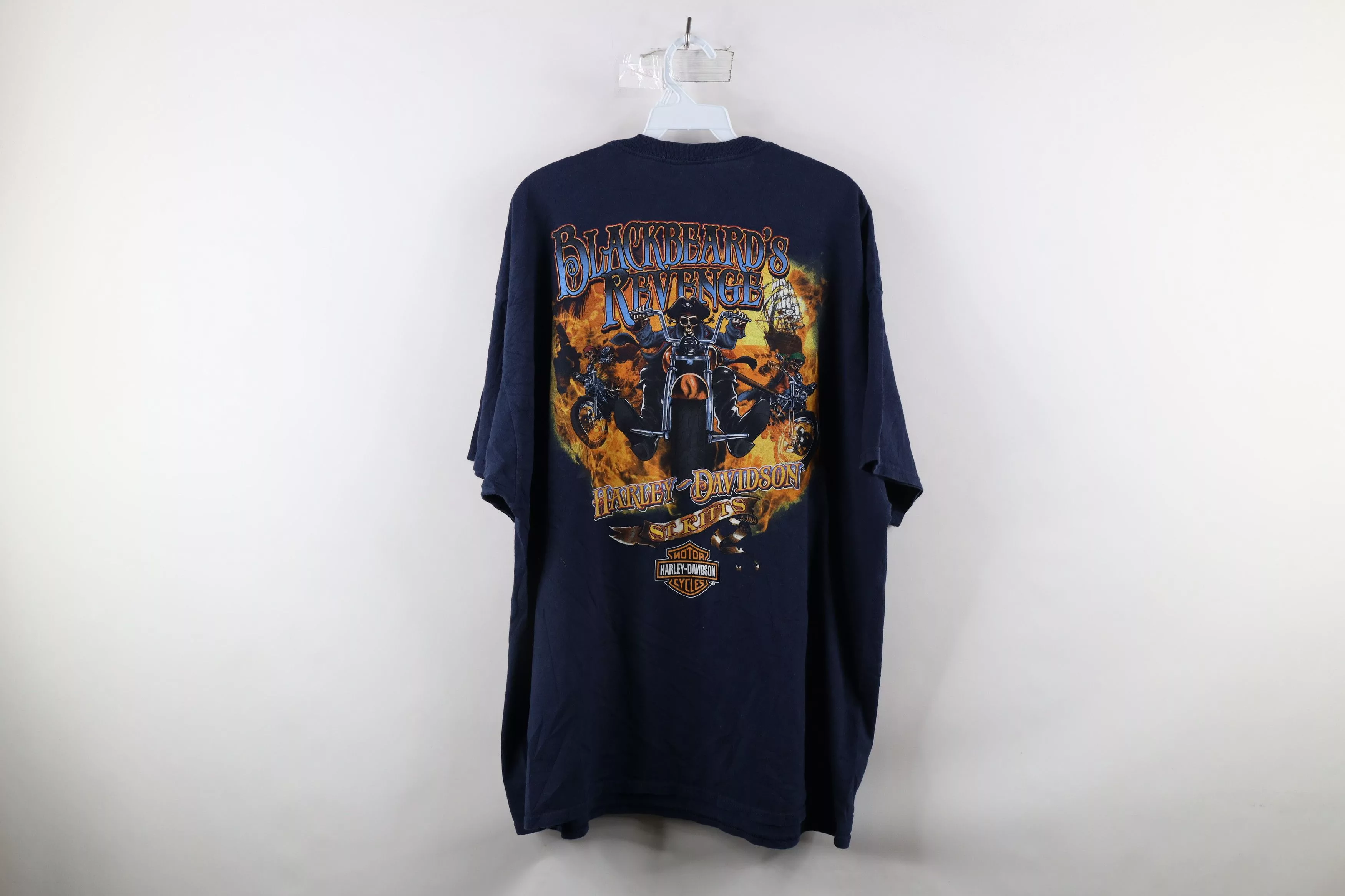 Harley Davidson Short Sleeve T Shirts Harley Davidson × Vintage Vintage Harley Davidson Skull Fire Flames T-Shirt Blue