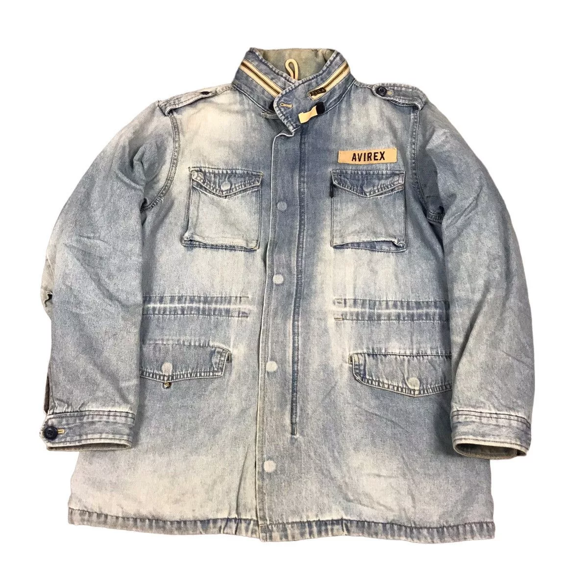Avirex Denim Jackets Avirex × Japanese Brand AVIREX DENIM FADED PARKAS JACKET Blue