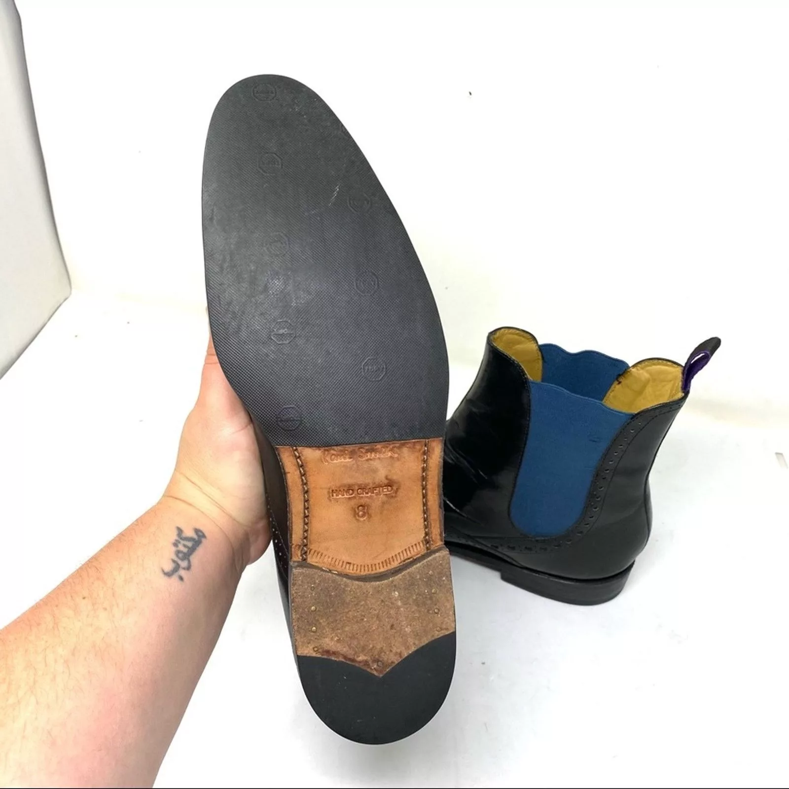 Paul Stuart Boots Paul Stuart black leather brogue Chelsea pull on boots 8