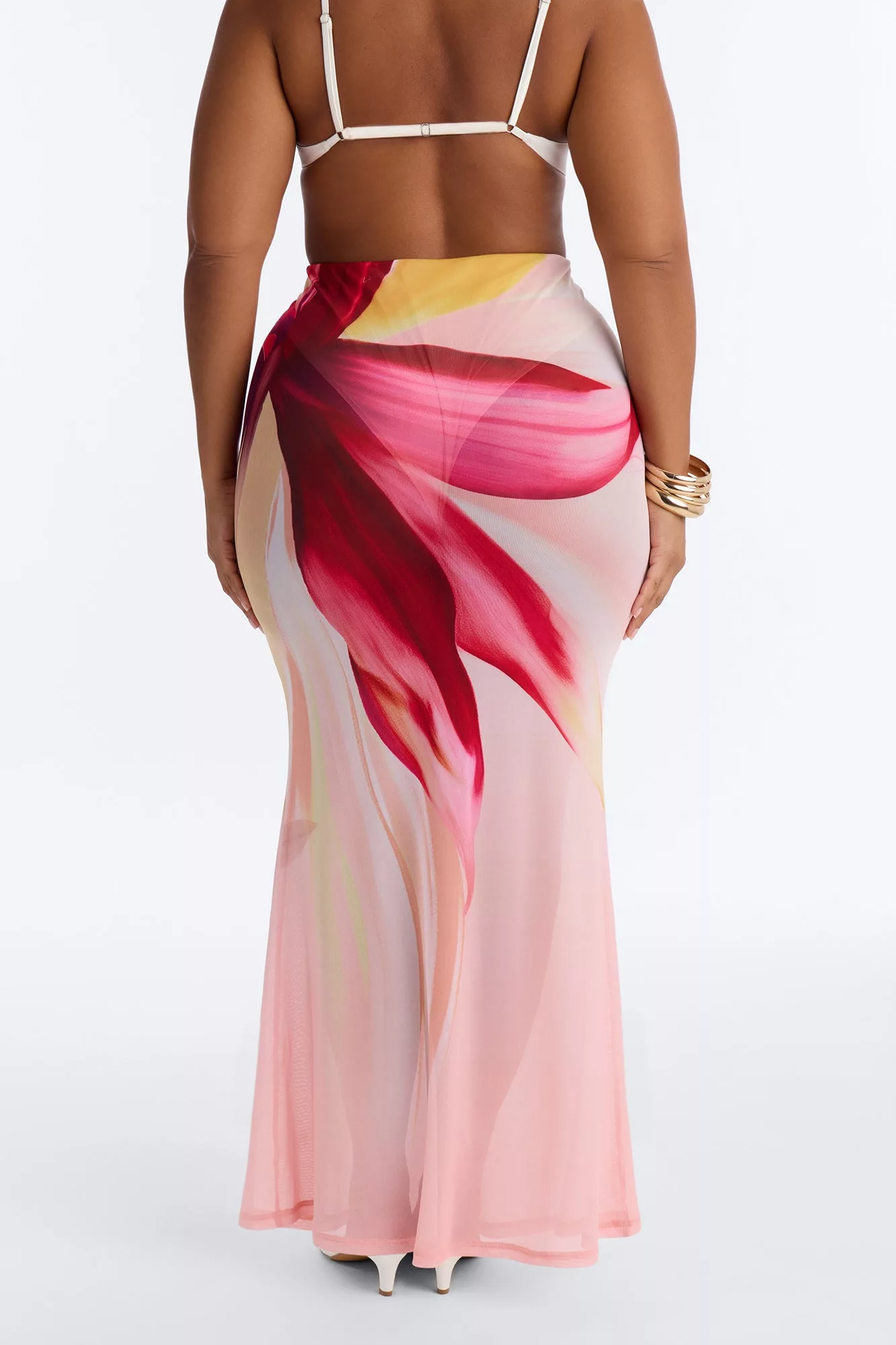 Soleil Sheer Floral Mesh Maxi Skirt - Pink/combo