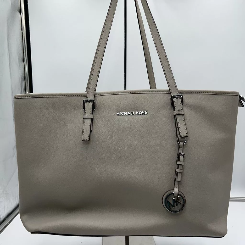 Michael Kors Handle Bags Michael Kors Jet Set Travel Saffiano Leather Top-Zip Tote Bag Brown