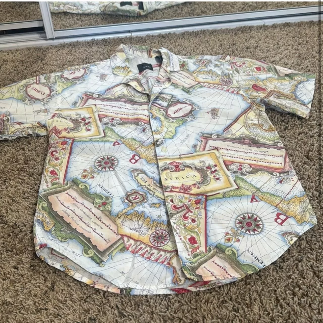 Vintage Button Ups Vintage World Map Button Down White