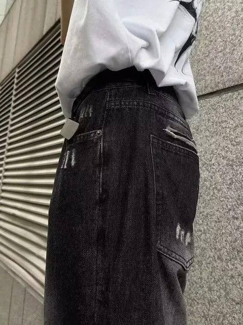 Japanese Brand Denim Japanese Brand × Jean Street ripped corrugated pleated micro-flared jeans Black Streetwear