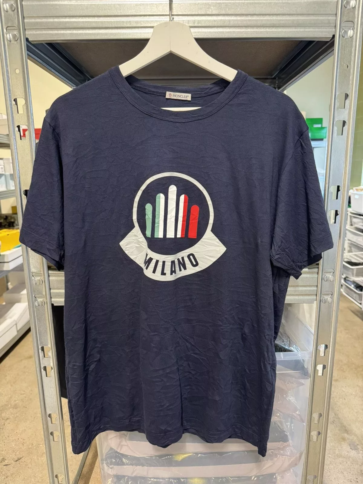 Moncler Short Sleeve T Shirts Moncler Milano Store Exclusive Wrinkled T-Shirt NEW Blue