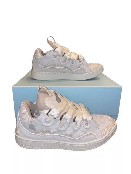 Lanvin Low Top Sneakers LANVIN Leather Curb Sneaker Cream Pure White in Size 10