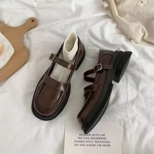 Designer Platforms Designer × Japanese Brand × Vintage Retro Japanese Mary Jane British style small leather shoes Brown