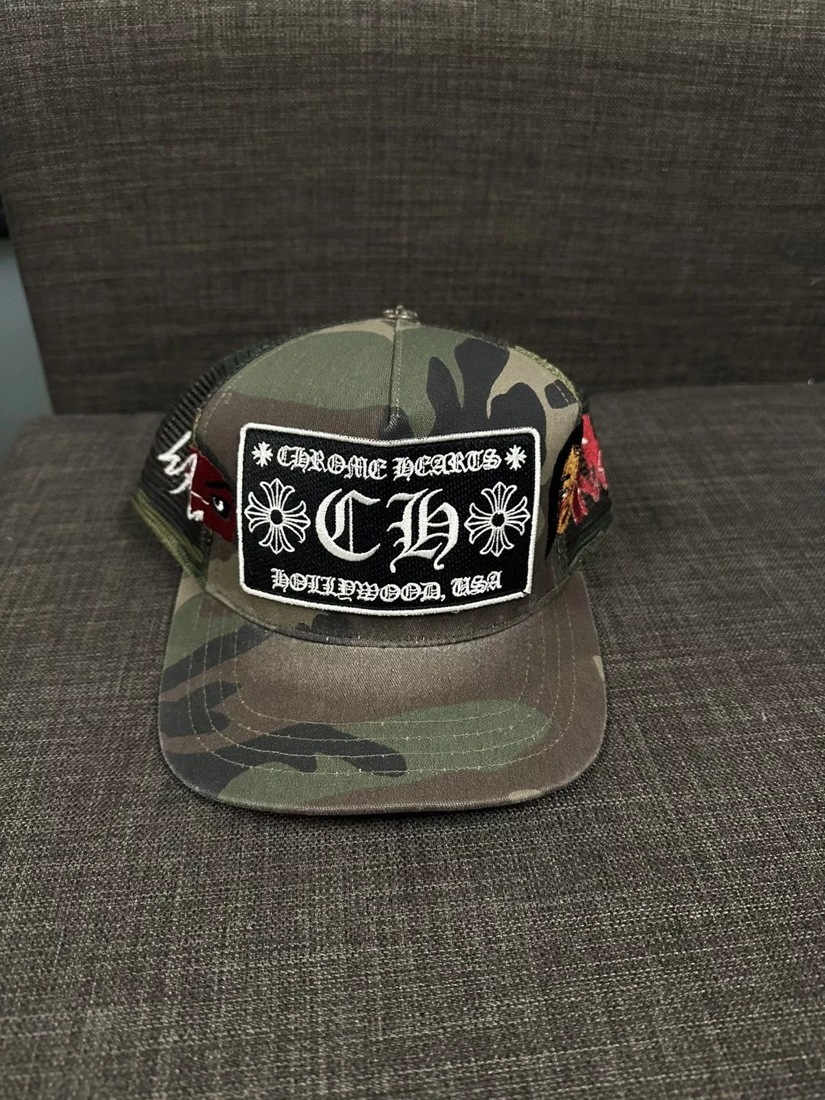 Chrome Hearts Hats Chrome Hearts × Matty Boy × Rick Owens Chrome Heart Camo Trucker Hat Custom Green