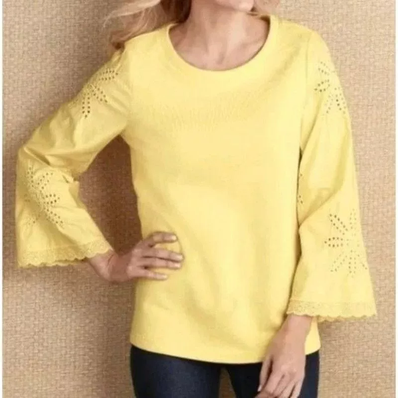 & Other Stories Blouses & Other Stories Soft Surroundings Womens Yellow Sweatshirt Eyelet Bonavista