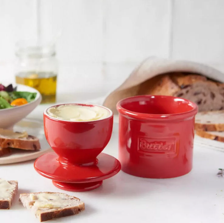 Retro Red Butter Bell Crock