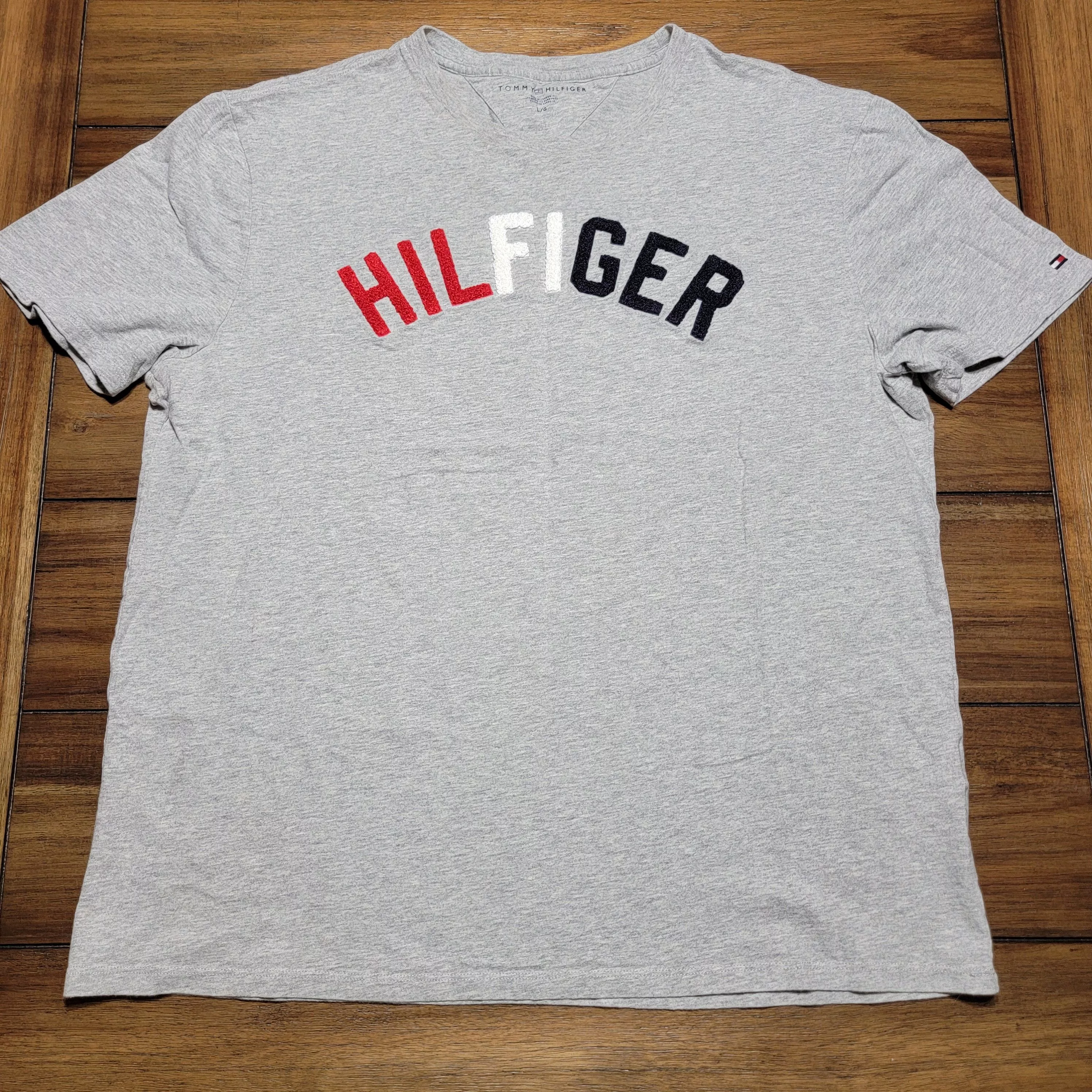Tommy Hilfiger Short Sleeve T Shirts Tommy Hilfiger Tee - Grey with Raised Letters - Size Large Gray