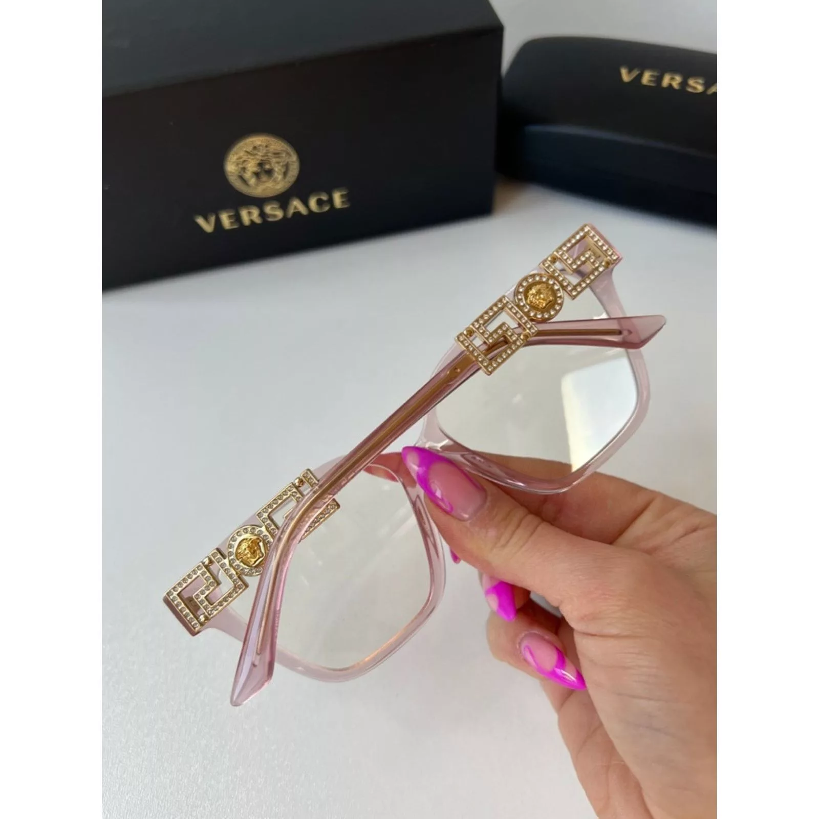 Versace Glasses NEW Versace VE3358-B Pink Crystal Strass Oversized Frames