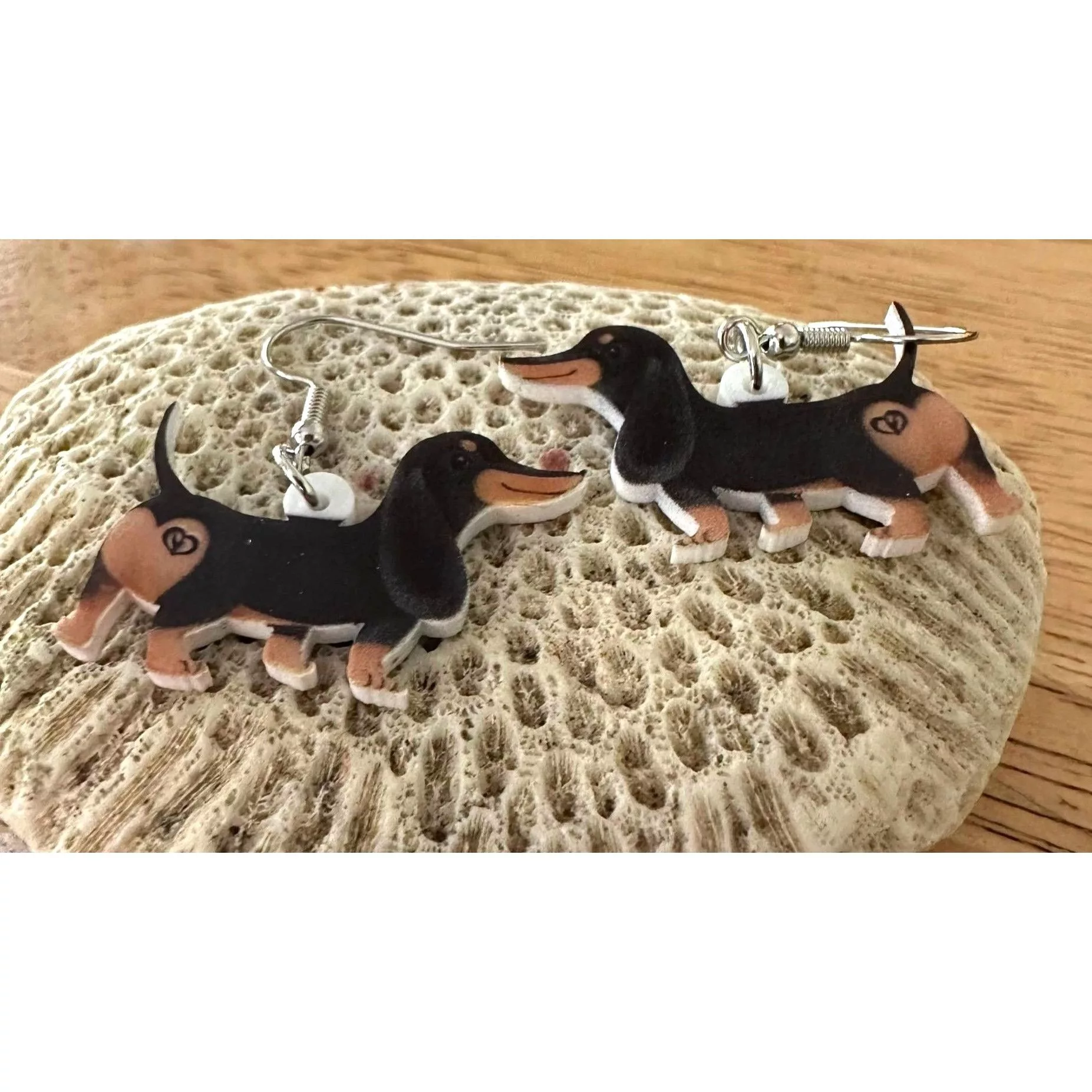 Handmade Earrings Handmade Dachshund Earrings New Dangle Hooks Double Sided Black Tan W Multi Vintage