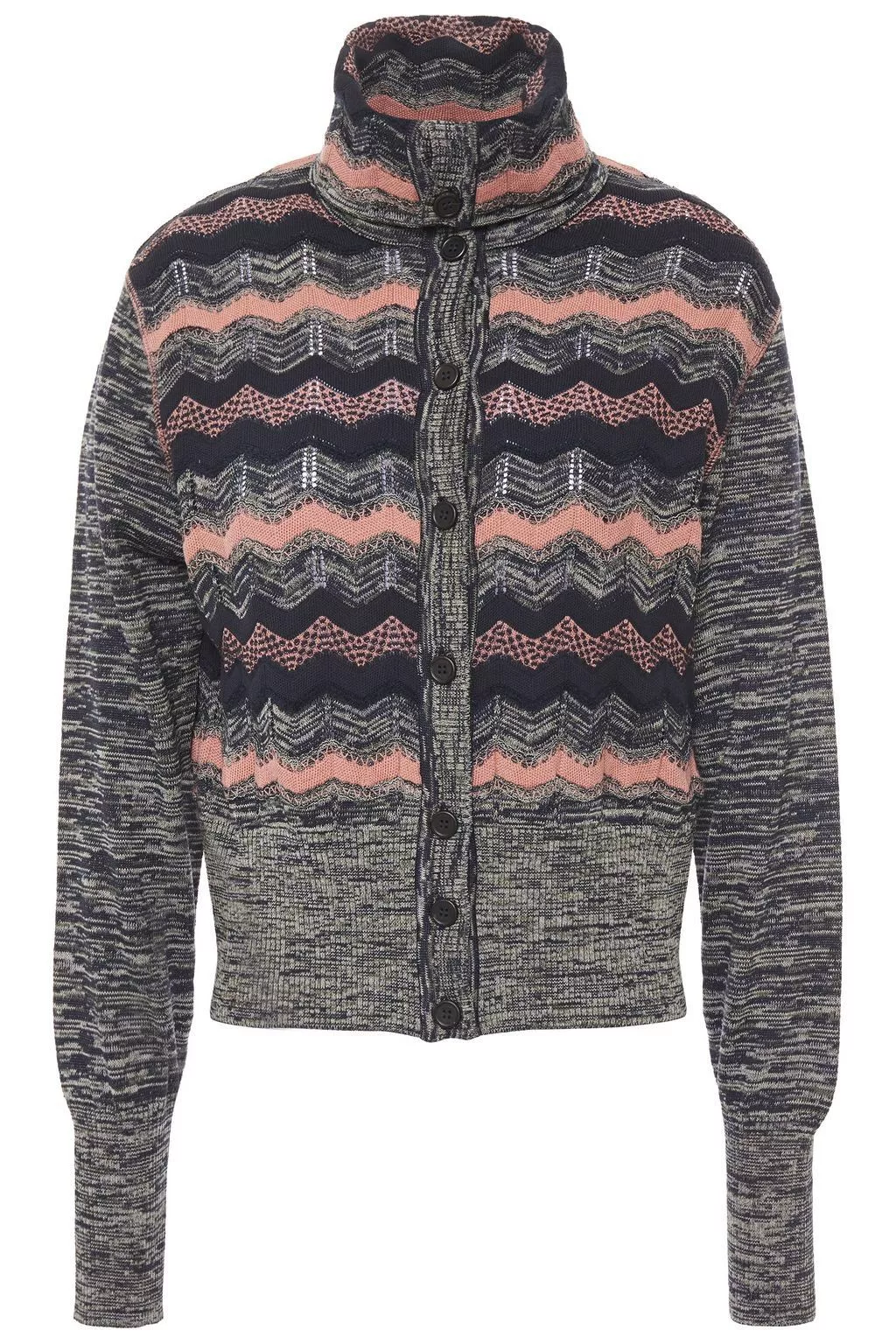 Missoni Sweaters M MISSONI Crochet-knit Turtleneck Cardigan Sweater EU 42 Multi Luxury