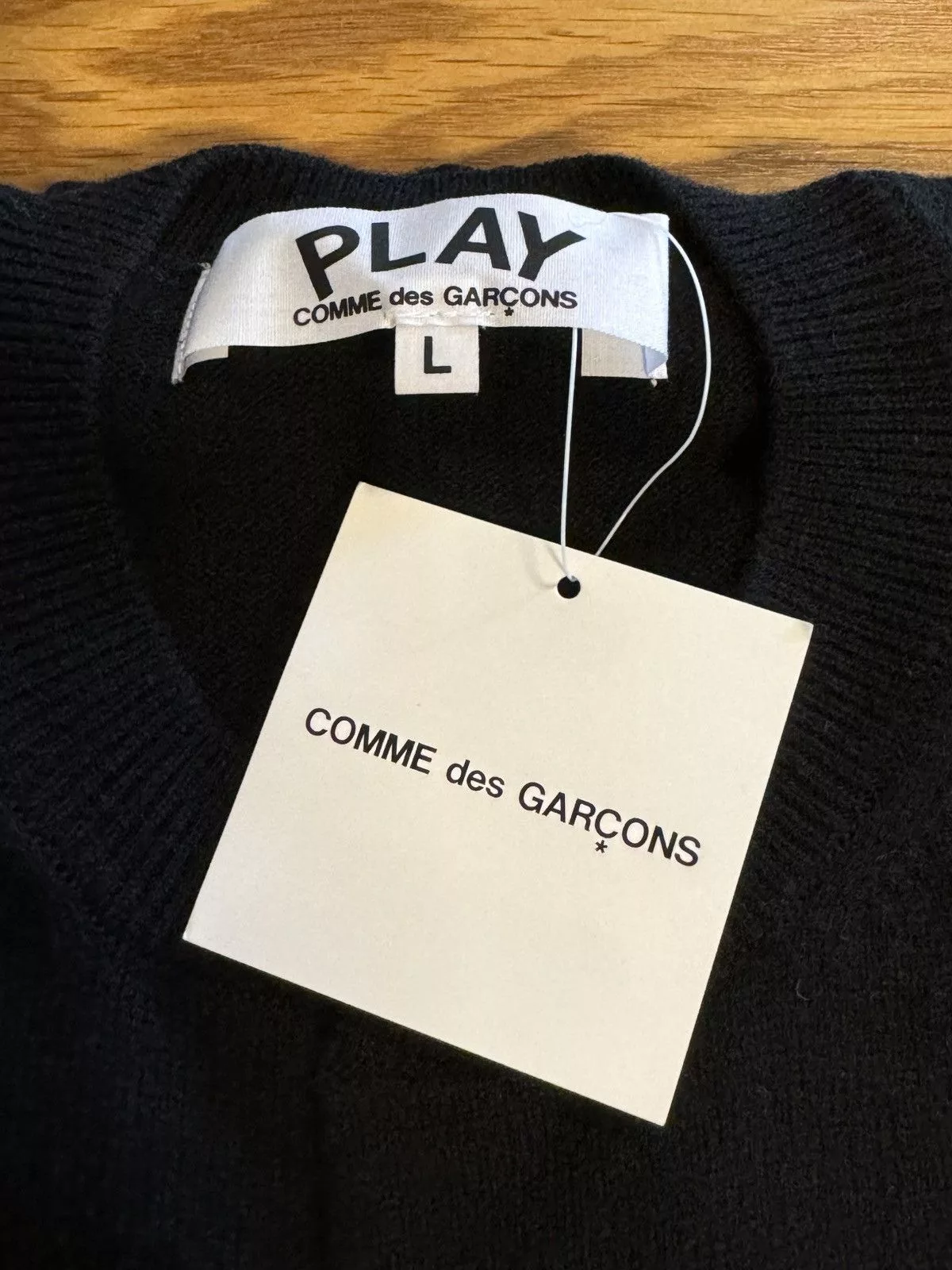 Comme des Garcons PLAY Sweaters Comme des Garcons PLAY Comme Des Garćons Play overlapping heart wool cardigan Black