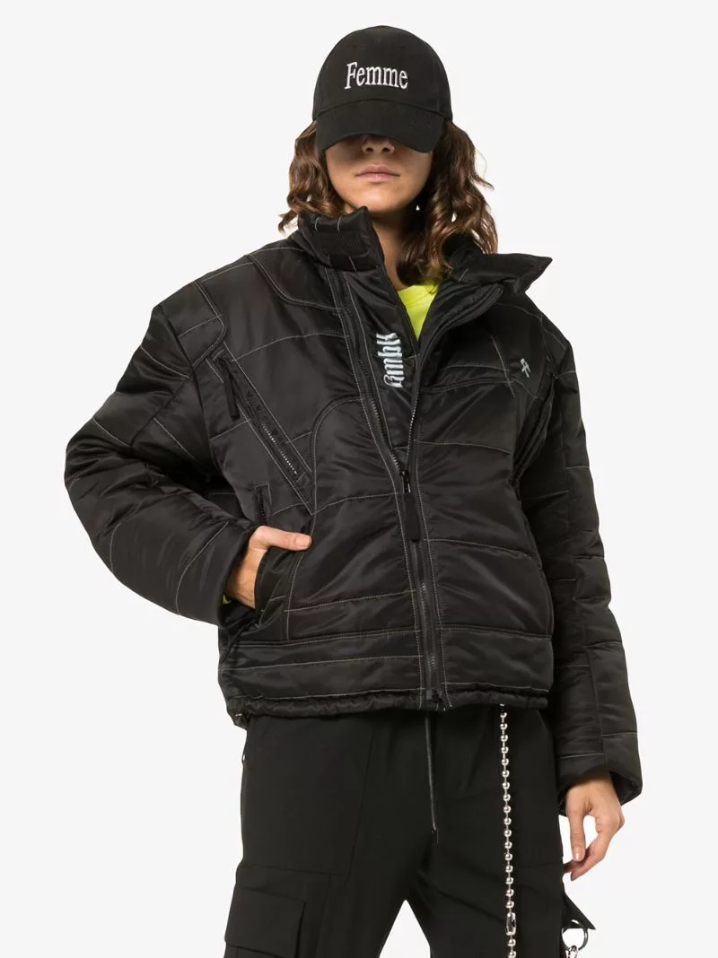 GmbH Down Jackets GmbH x Browns Harris High Neck Embroidered Puffer Jacket Black