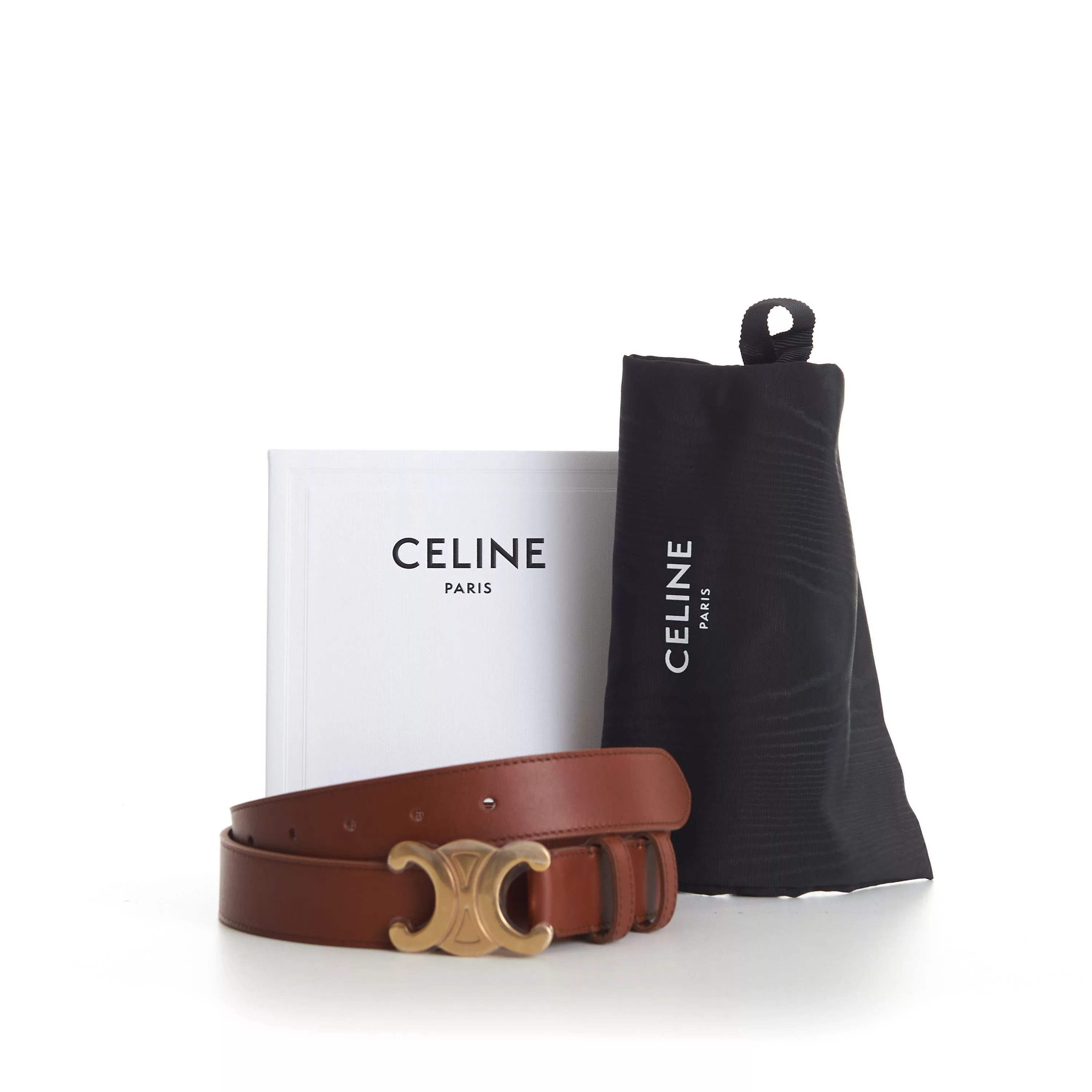 Celine Belts Celine Large Triomphe Buckle Belt - Size 80 Brown