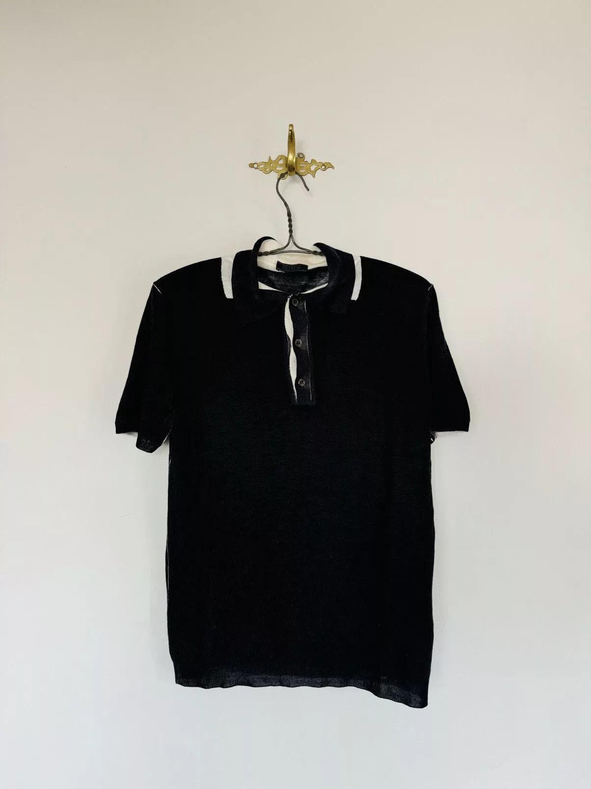 Prada Polos Prada Black knit Polo w/white contrast overydye paint effect