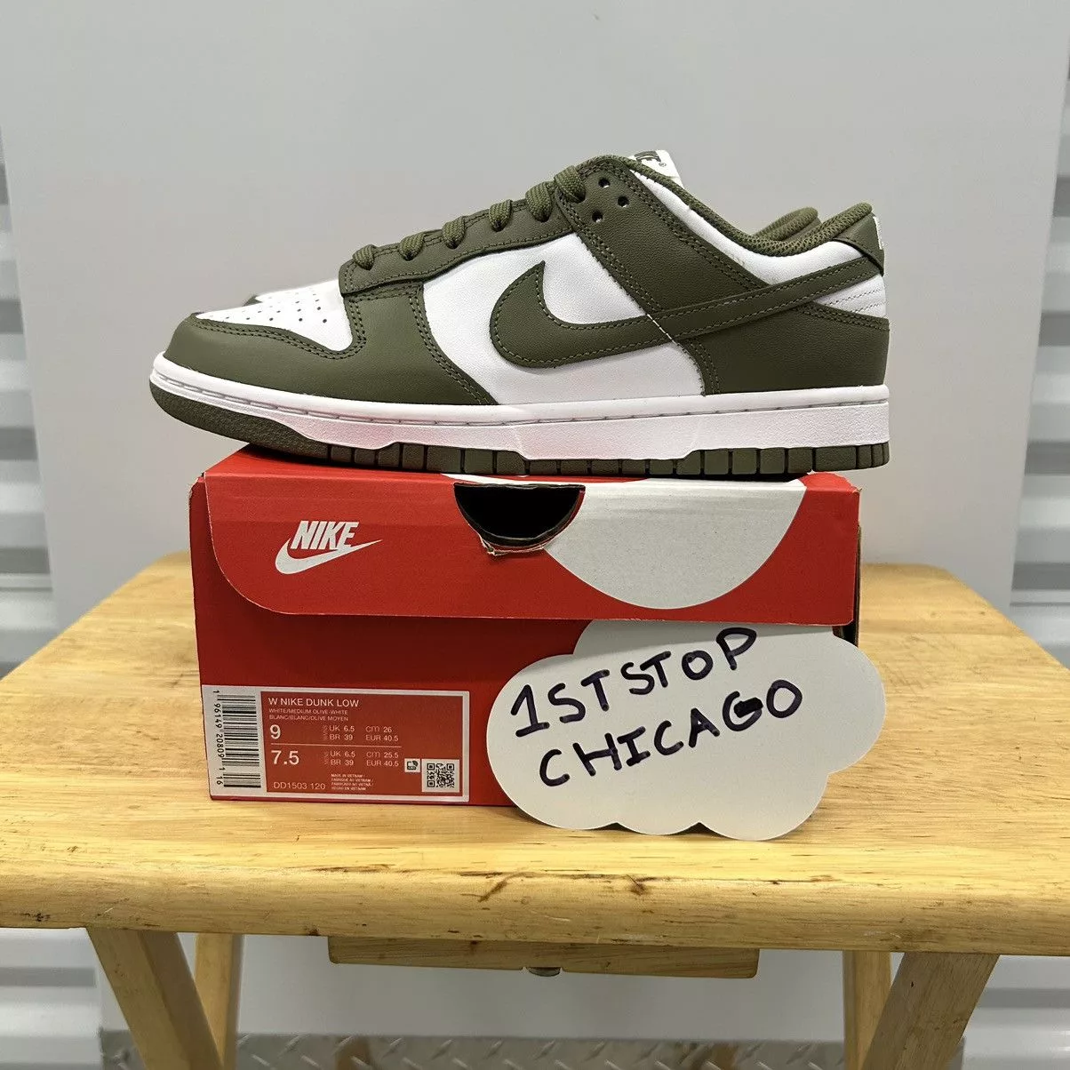 Designer Low Top Sneakers Designer × Nike Nike Dunk Low Medium Olive Women DD1503-120 Size 9W/7.5M NEW Green Streetwear