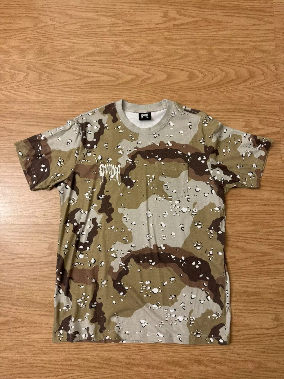 Revenge Short Sleeve T Shirts Revenge Desert Camo Pocket Embroidered Tee Brown Streetwear