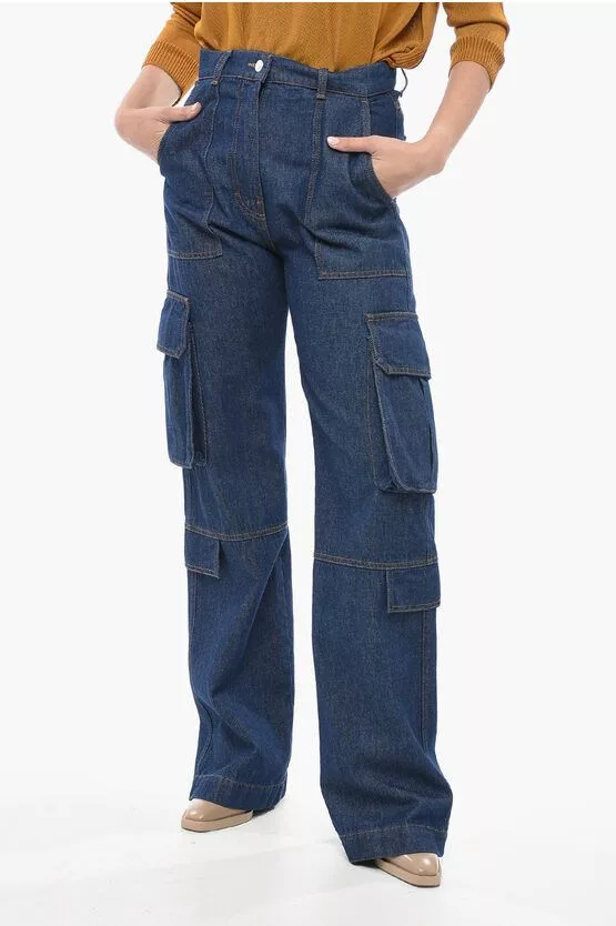MSGM Jeans MSGM og1mm0724 Dark Wash Cargo Denims in Blue