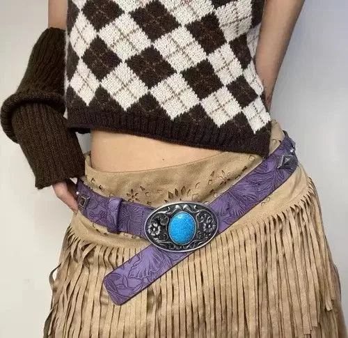 Designer Belts Designer × Japanese Brand × Vintage Retro carved rivet versatile belt Purple