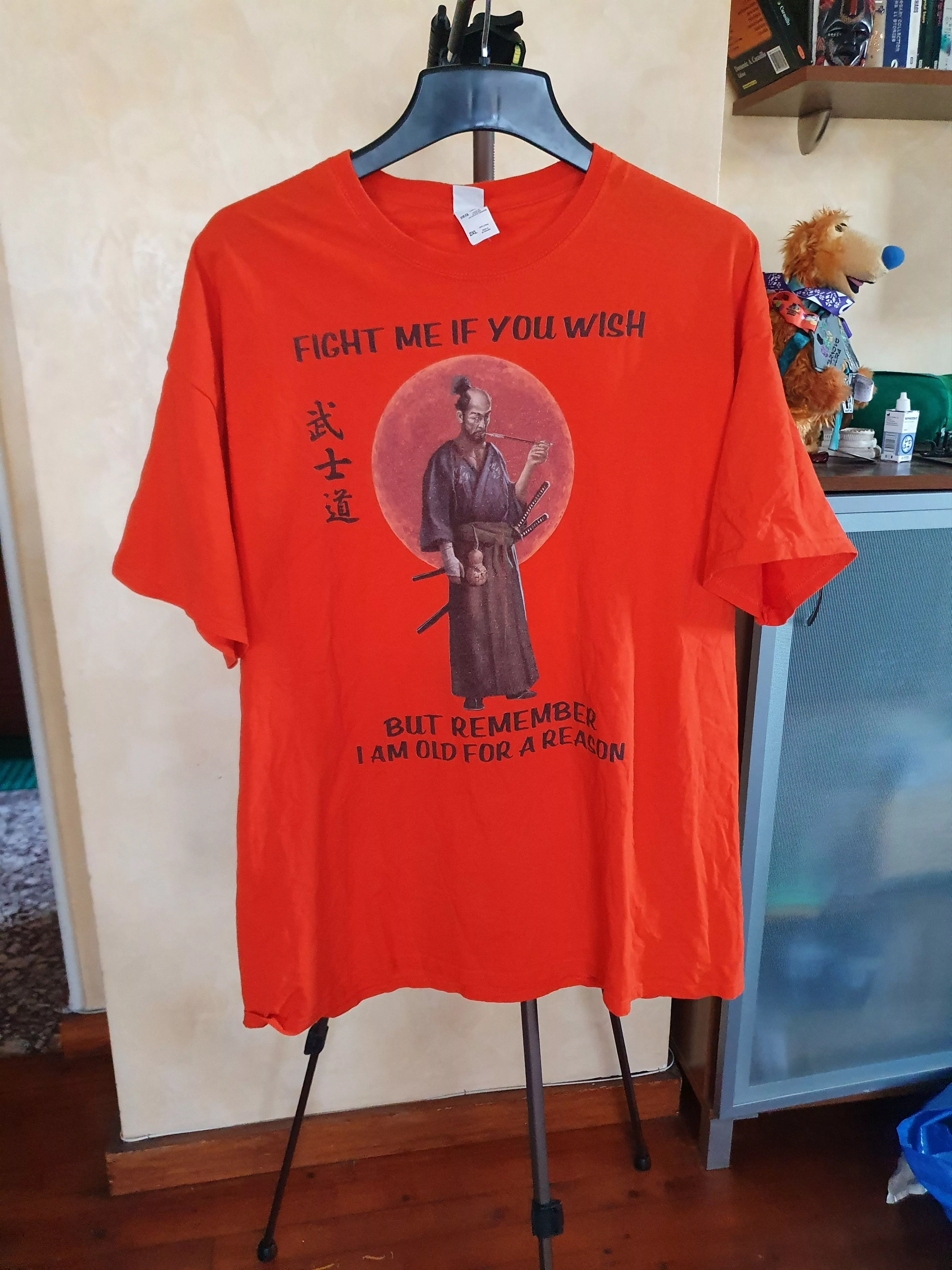 Fruit Of The Loom Short Sleeve T Shirts Fruit Of The Loom Fight Me If You Wish.. i am old for a reason tee,sz XXL Orange Streetwear