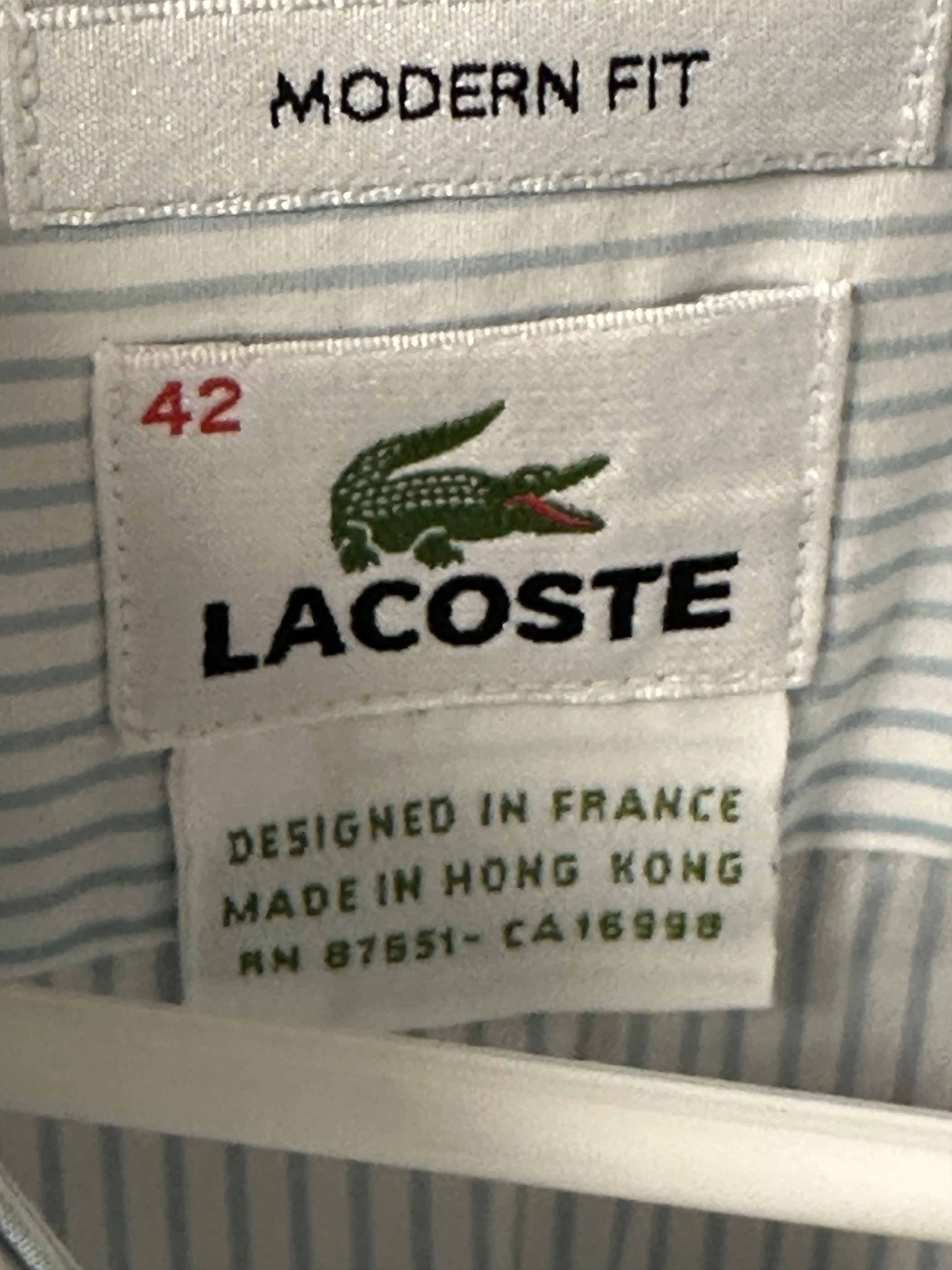 Lacoste Shirts Button Ups Lacoste Men's Light Blue and White Stripped Shirt Size 42 Multi