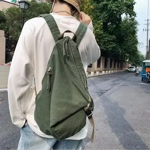 Japanese Brand Bags Luggage Japanese Brand Retro y2k irregular canvas backpack aesthetic Green Streetwear