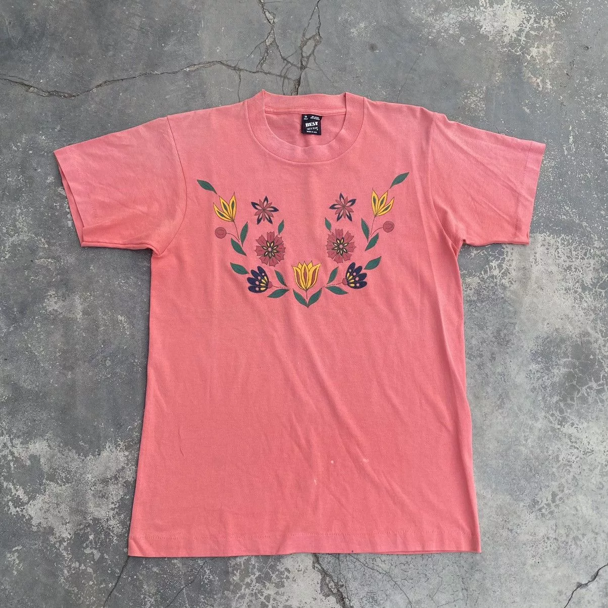 Fruit Of The Loom Short Sleeve T Shirts Fruit Of The Loom × Vintage 1990s Floral Art Tee C002 Pink