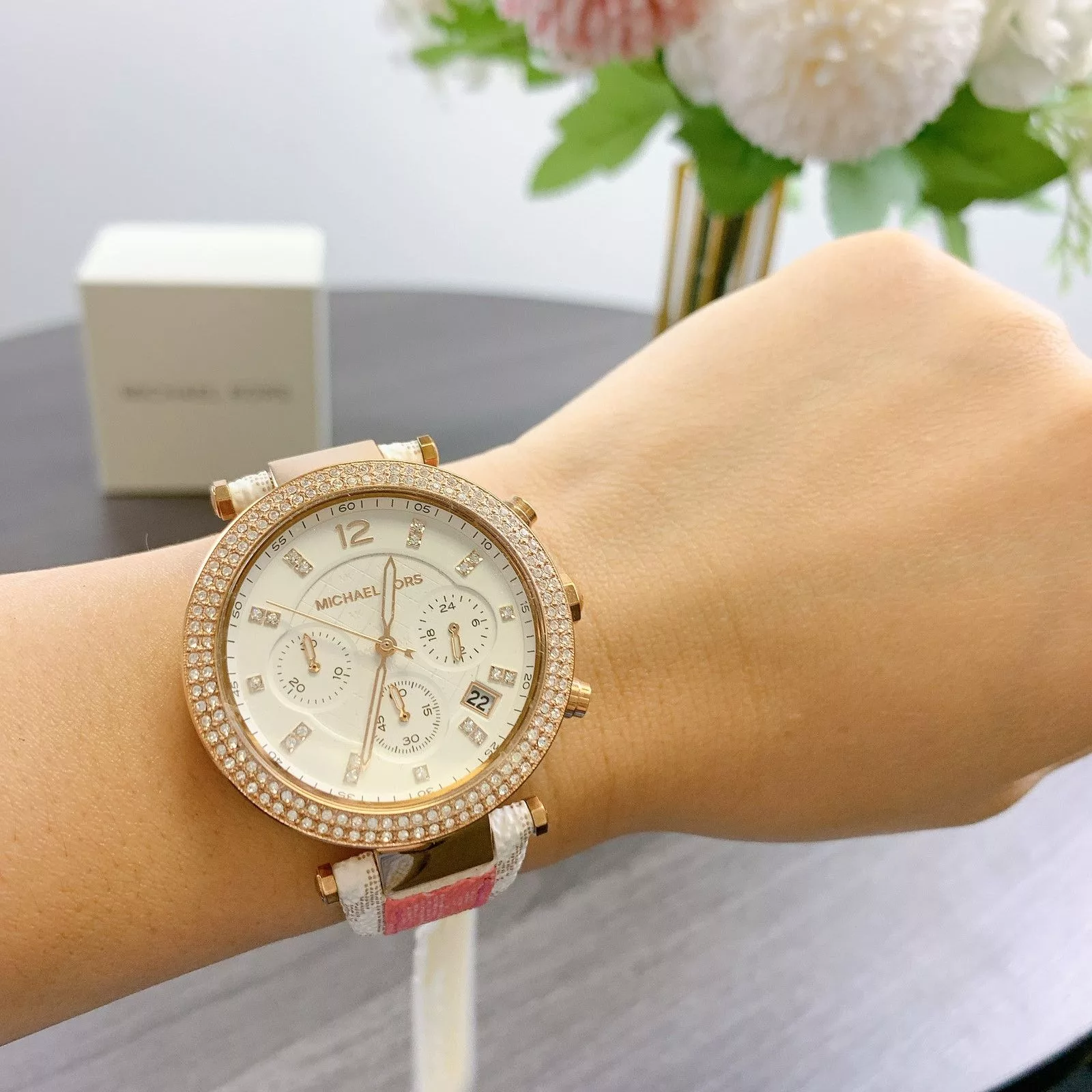 Michael Kors Wallets Michael Kors MK6951 Parker Chronograph Tea Rose PVC Leather Pink