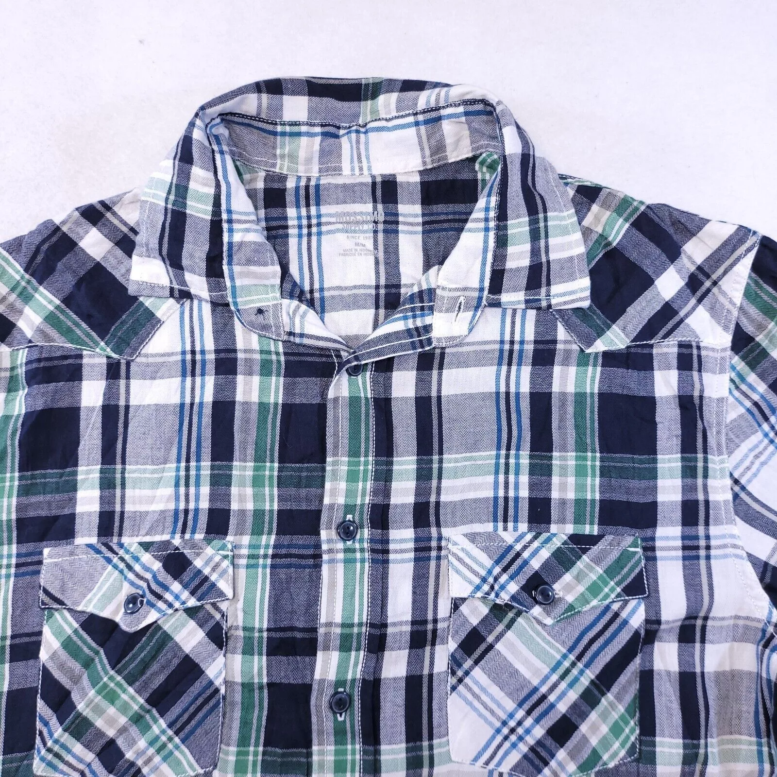 Mossimo Shirts Button Ups Mossimo Madras Flannel Shirt Mens Size Medium M Green Blue