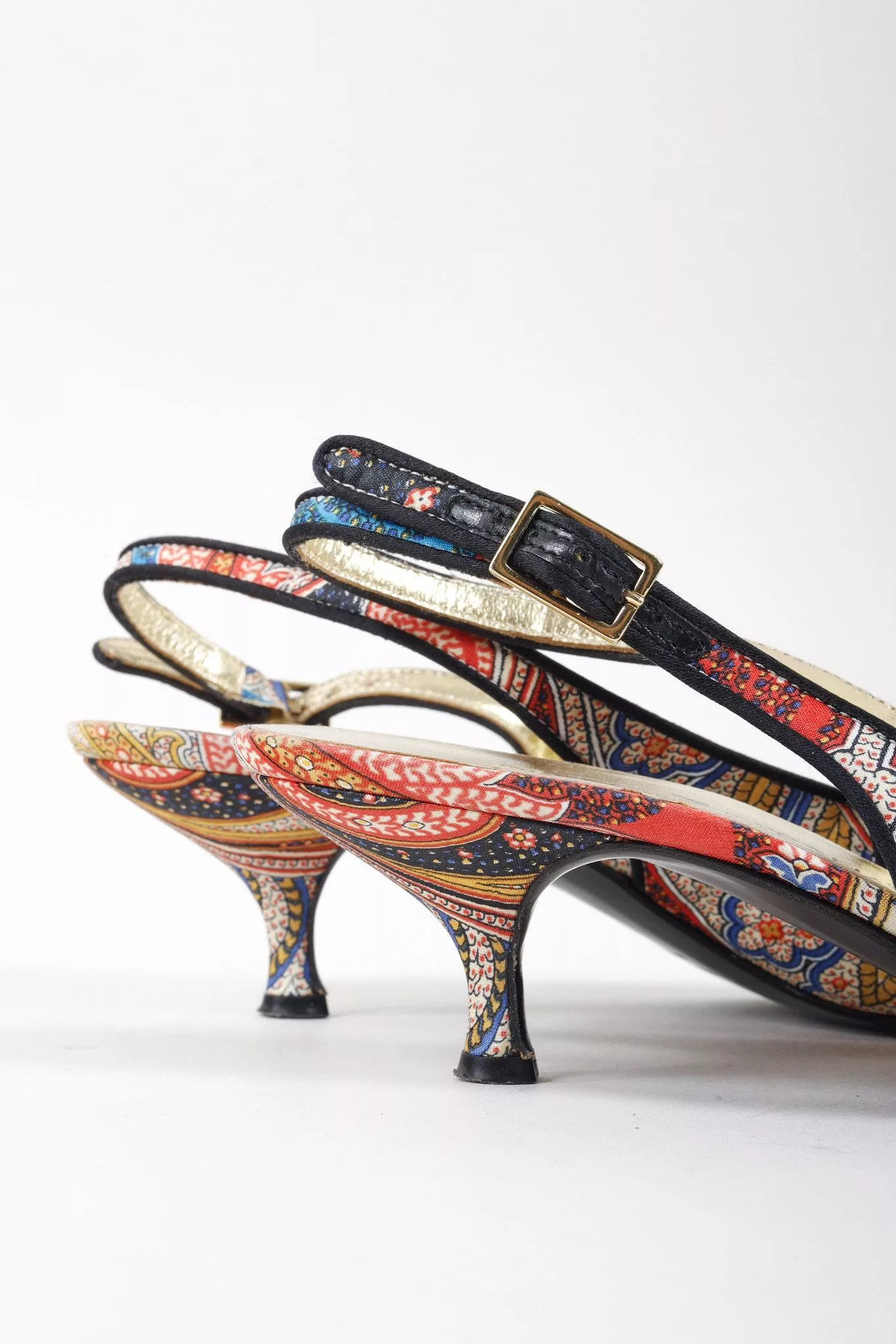 Dolce & Gabbana Heels Dolce & Gabbana Patchwork Print Cameo Slingback Heels Multi