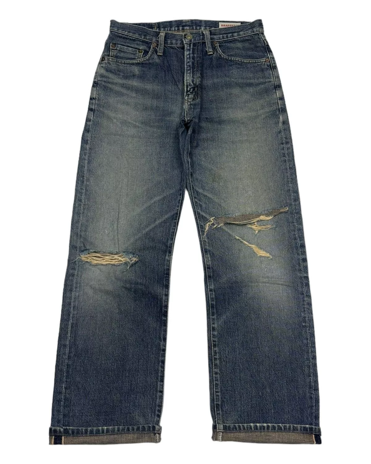 Big John Denim Big John 🔥VINTAGE 80s BRAPPERS SELVEDGE DISTRESS DENIM JEANS Blue Avant-Garde