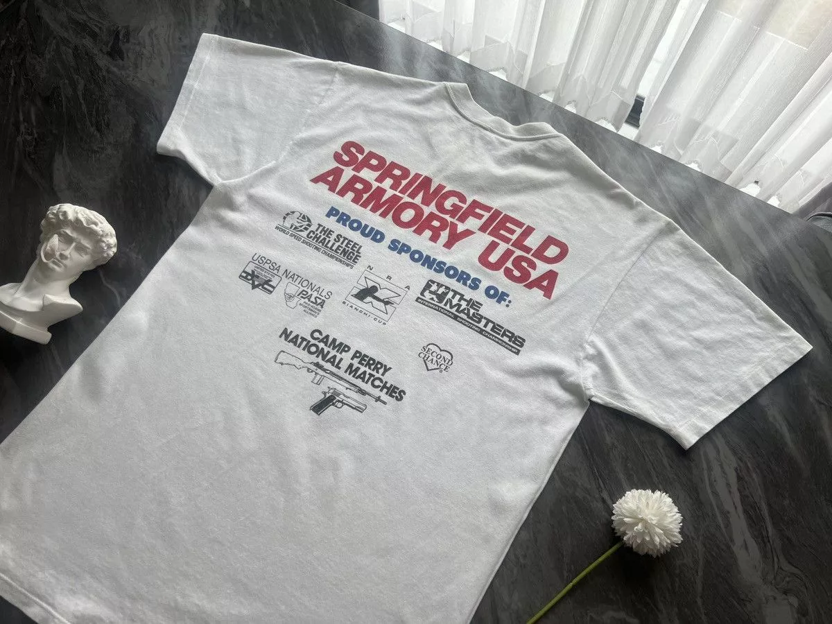 Jerzees Short Sleeve T Shirts Jerzees × Vintage Springfield : Armory USA Shooting Range Gun Rifle White Streetwear