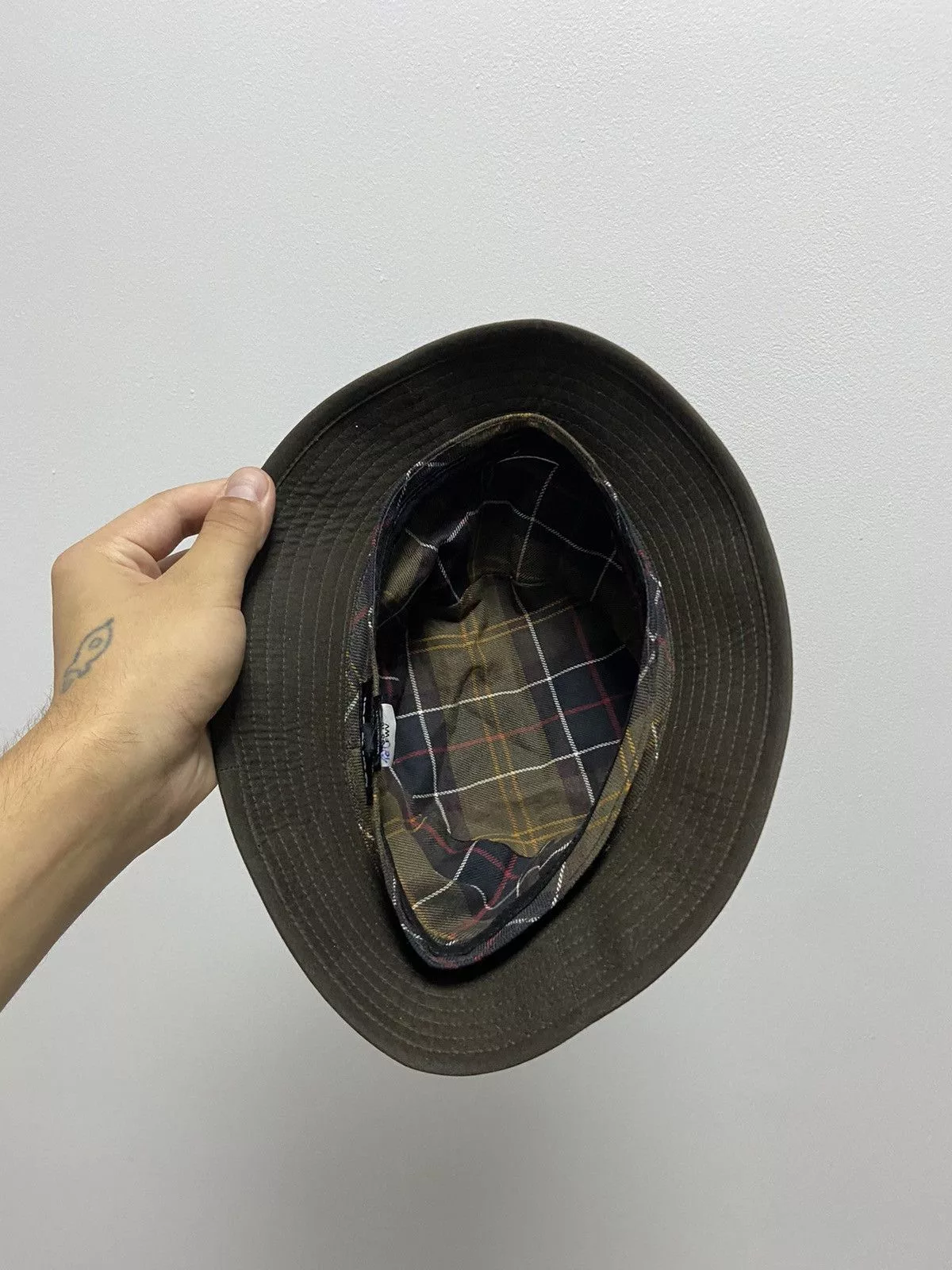 Barbour Hats Barbour × Vintage Barbour Panama Hat Vintage Small Logo Burberry Check Black Streetwear