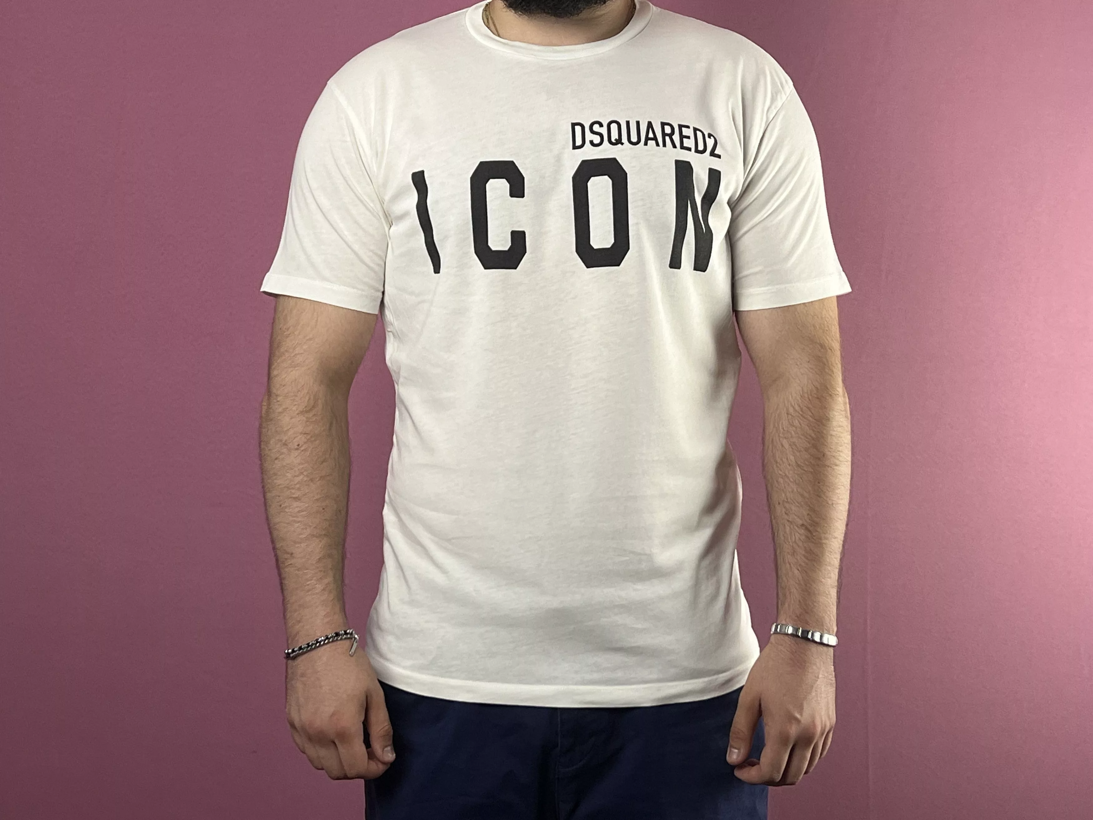 Designer Short Sleeve T Shirts Designer × Dsquared2 Dsquared2 ICON Vintage Men's T-Shirt - L White Luxury