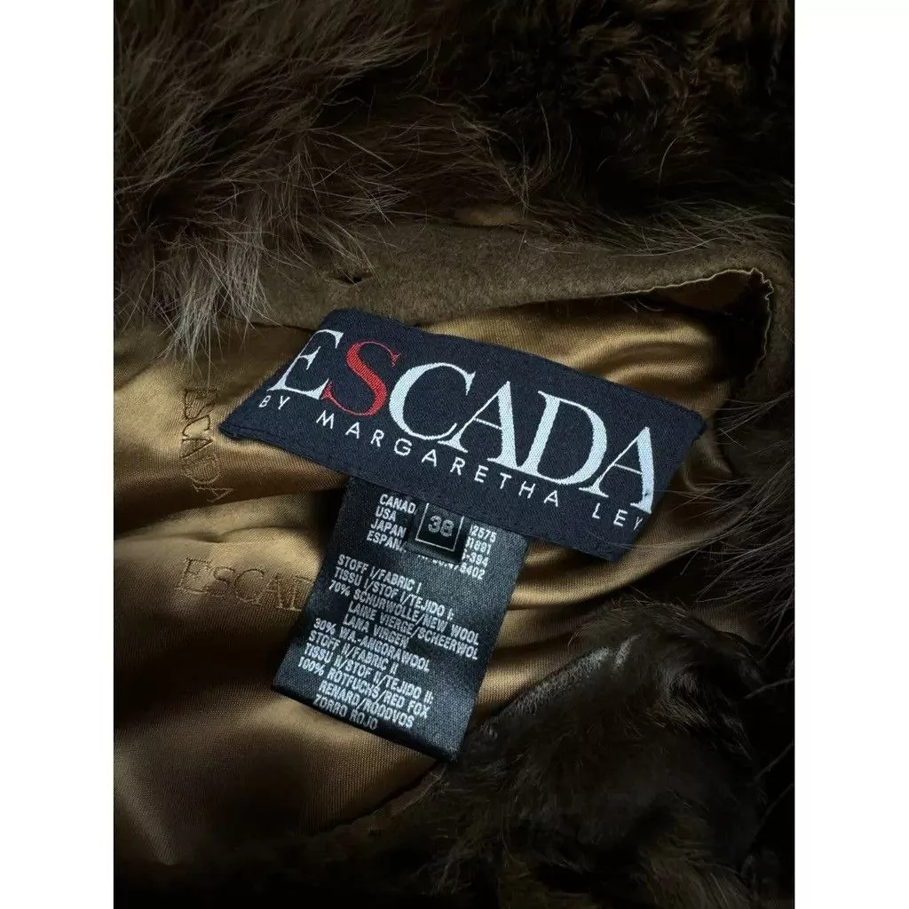 Escada Coats Escada Wool Coat with Red Fox Fur Size: 38 Brown