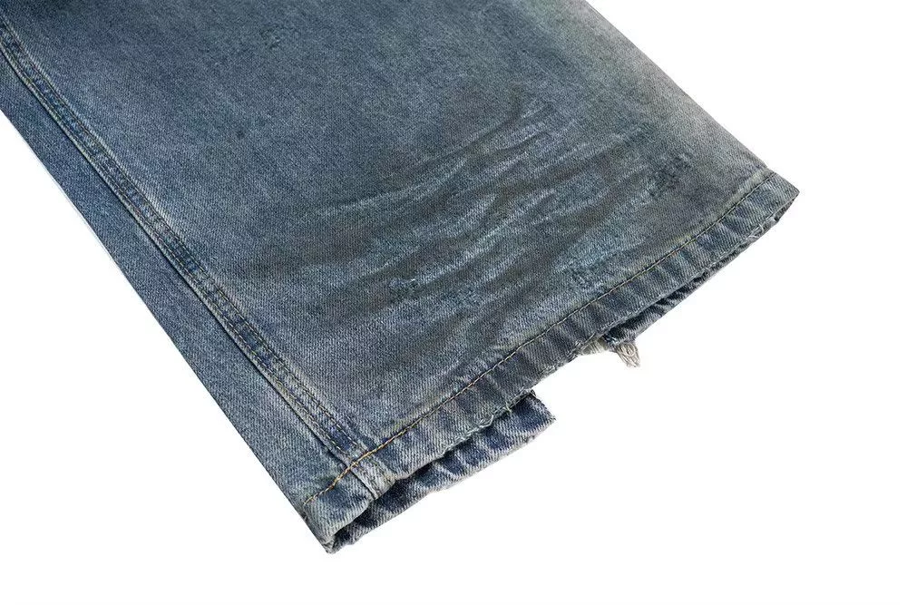 Jean Denim Jean Frayed Distressed Hole Baggy Denim Blue