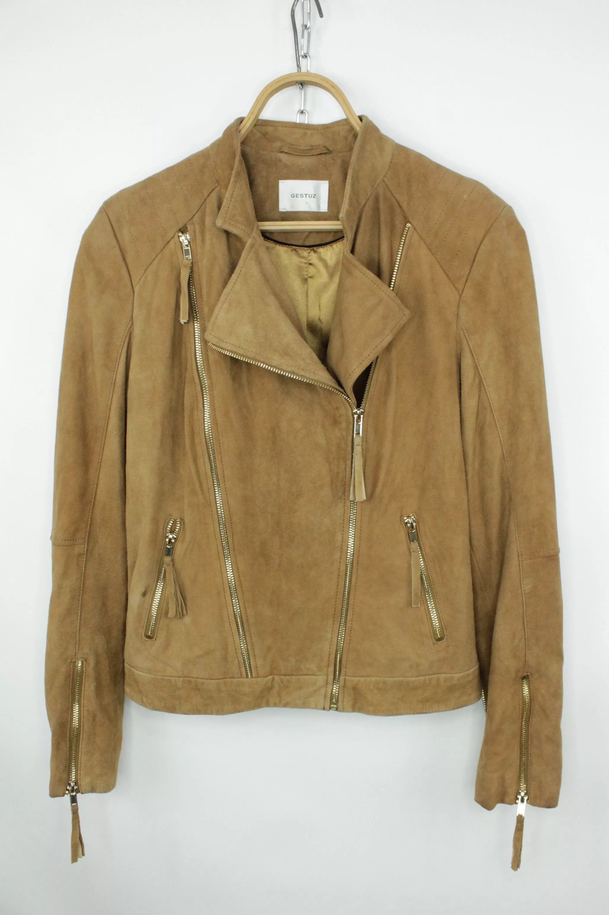 Genuine Leather Leather Jackets Genuine Leather × Gestuz GESTUZ Joya Goat Suede Camel Leather Biker Jacket Brown
