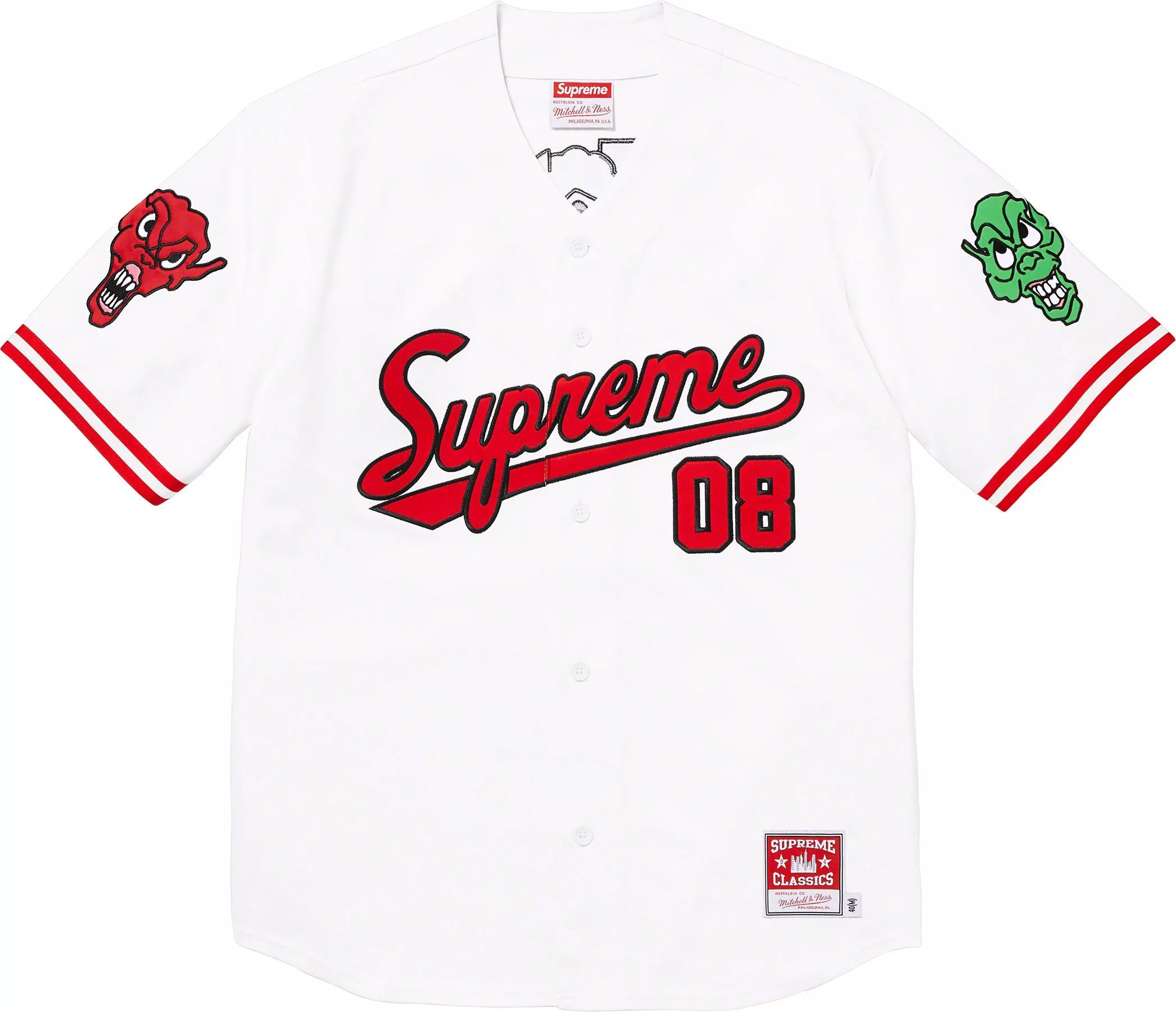 Mitchell & Ness Jerseys Mitchell & Ness × Supreme Supreme x Mitchell & Ness Downtown Hell Baseball Jersey White