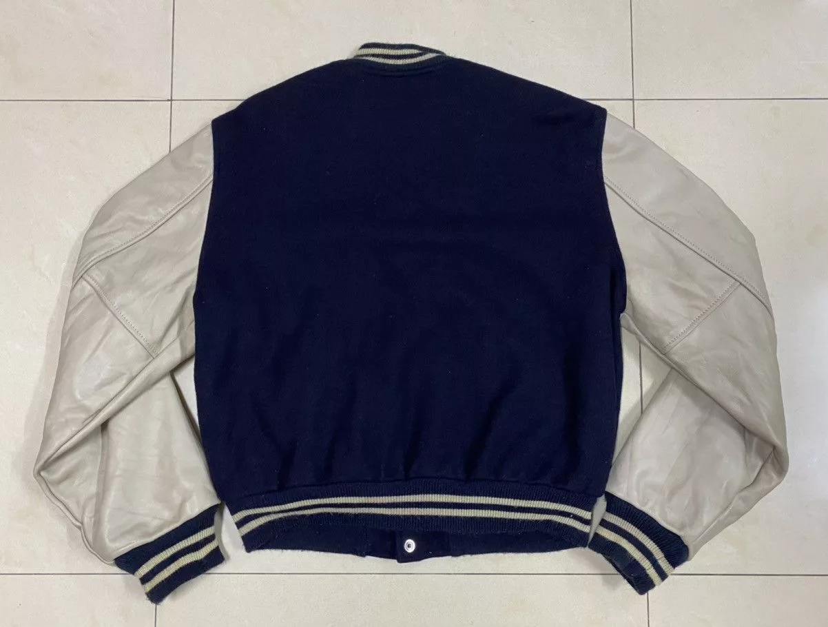 Leather Leather Jackets Vintage Wool Leather Varsity Jacket Blue