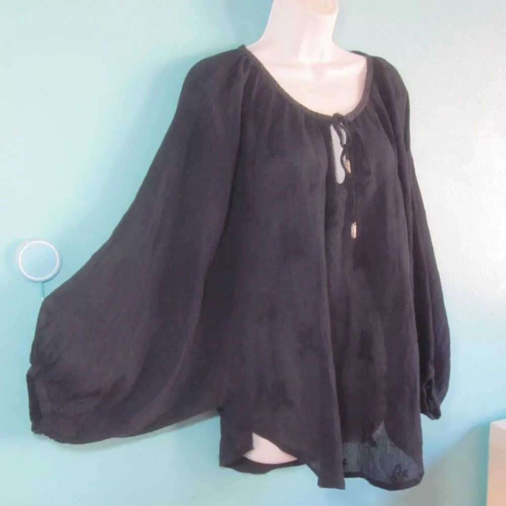 Neiman Marcus Blouses Neiman Marcus Neumann Marcus Size L Navy Blue Gauze Cotton Summer Top Cove