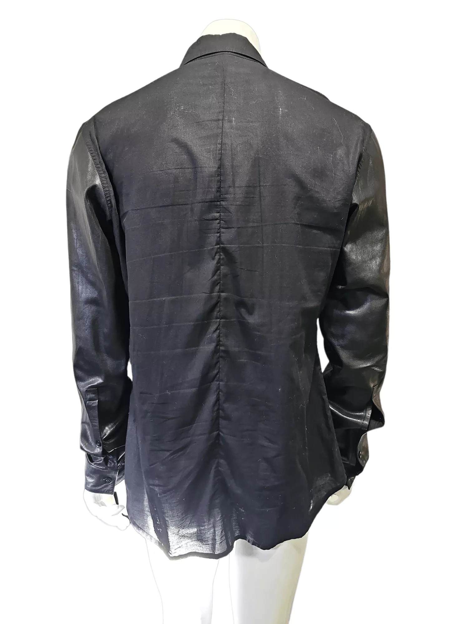 SKINGRAFT Shirts Button Ups Skingraft Collared Shirt with Lambskin Leather Sleeves Black