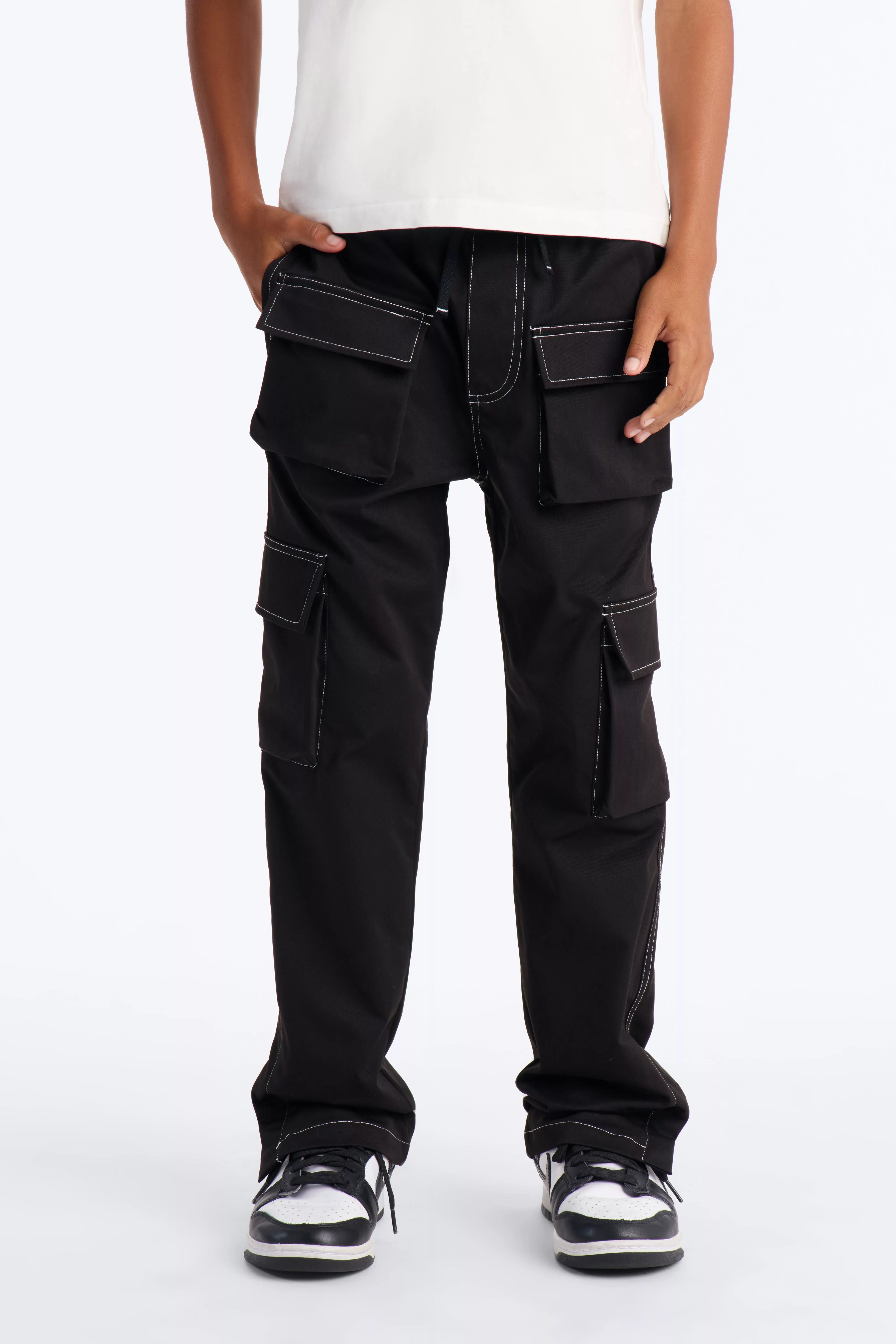 Mini Curtis Contrast Stitch Relaxed Cargo Pants - Black