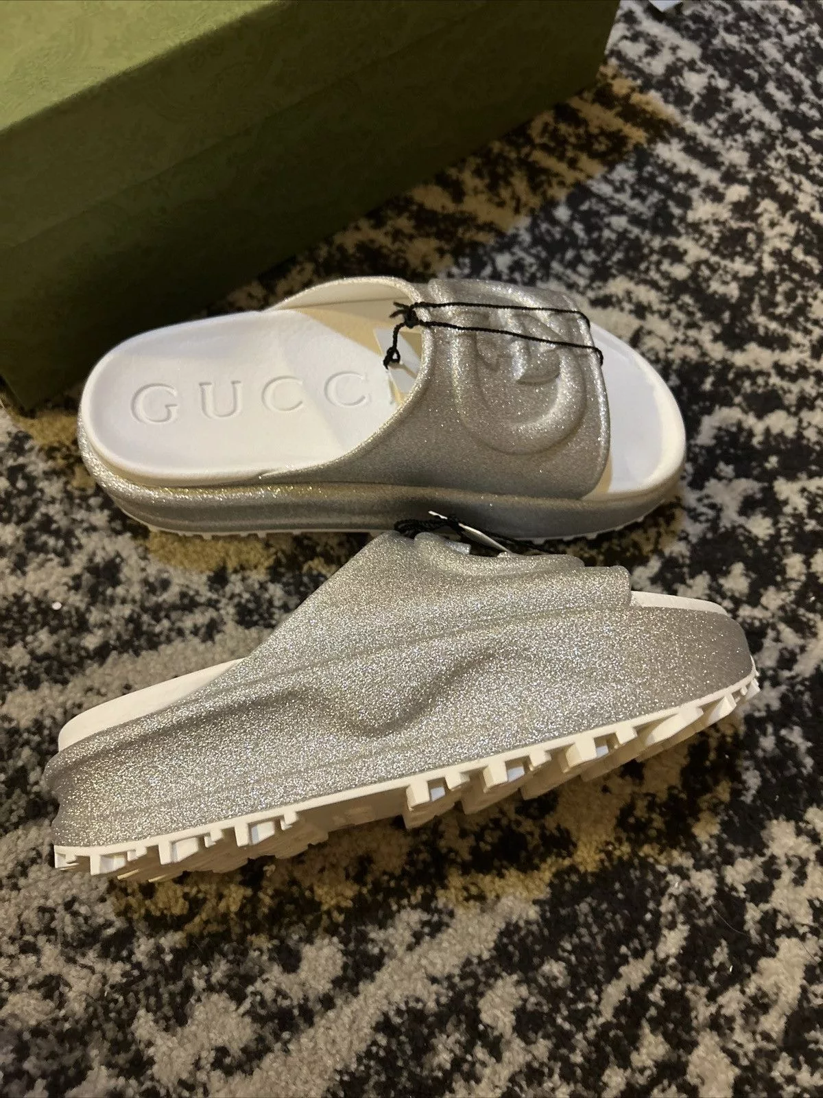 Gucci Sandals Gucci Interlocking G Platform Slides Silver