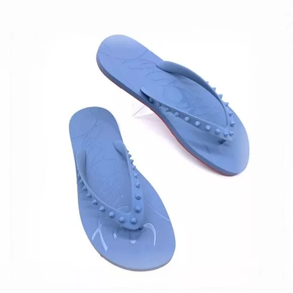 Christian Louboutin Sandals Christian Louboutin Super Loubi studded rubber flip flops in blue