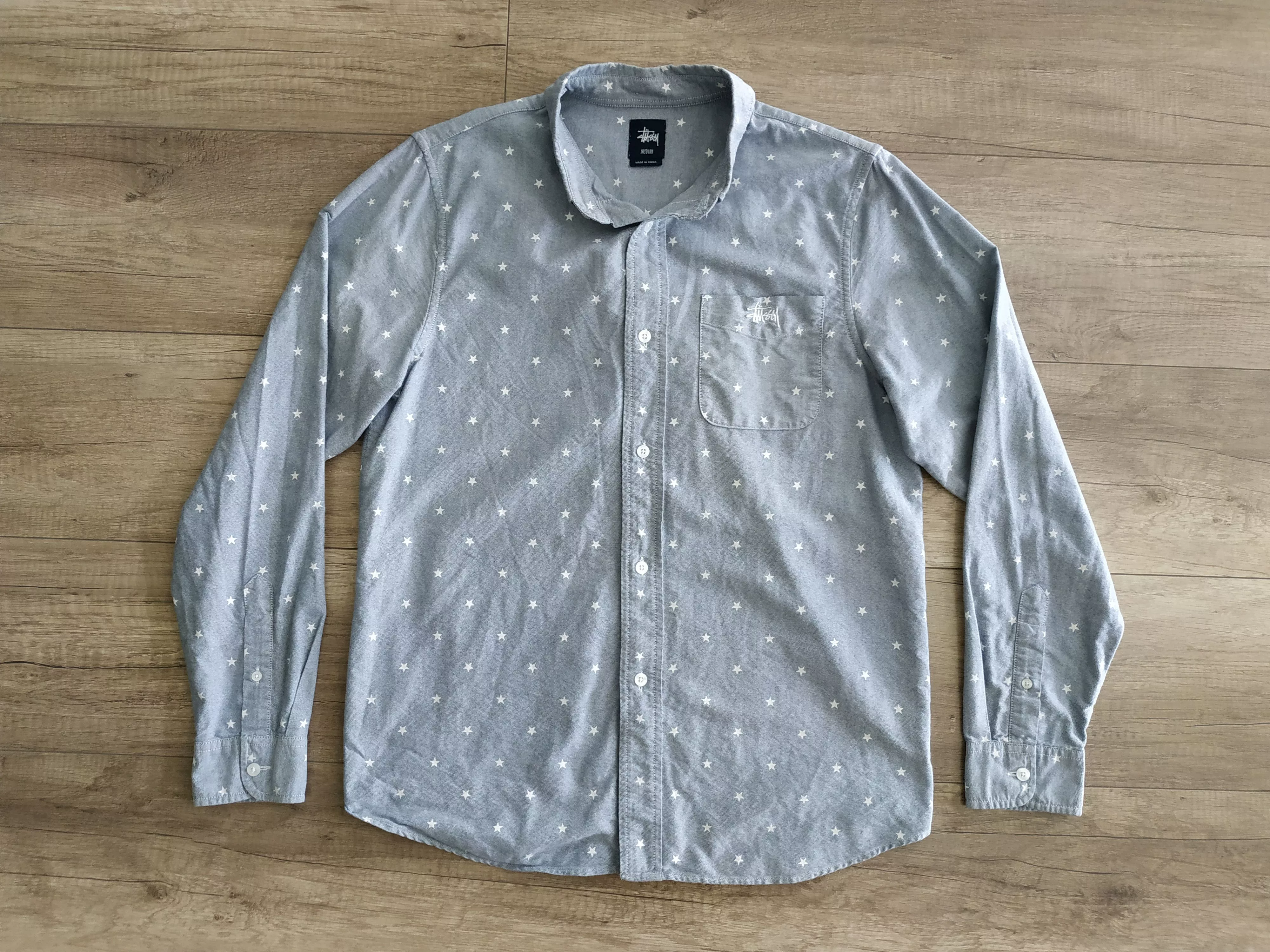 Stussy Shirts Button Ups STUSSY Stars Print Men's Button Up Shirt, s. MEDIUM Gray