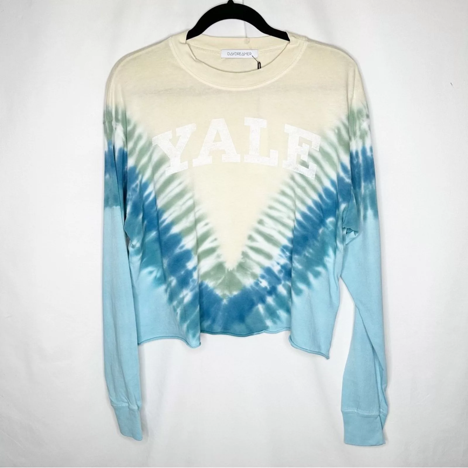 Daydreamer Blouses DAYDREAMER Yale Beach View Cropped Tie Dye Pullover NWT XS Blue
